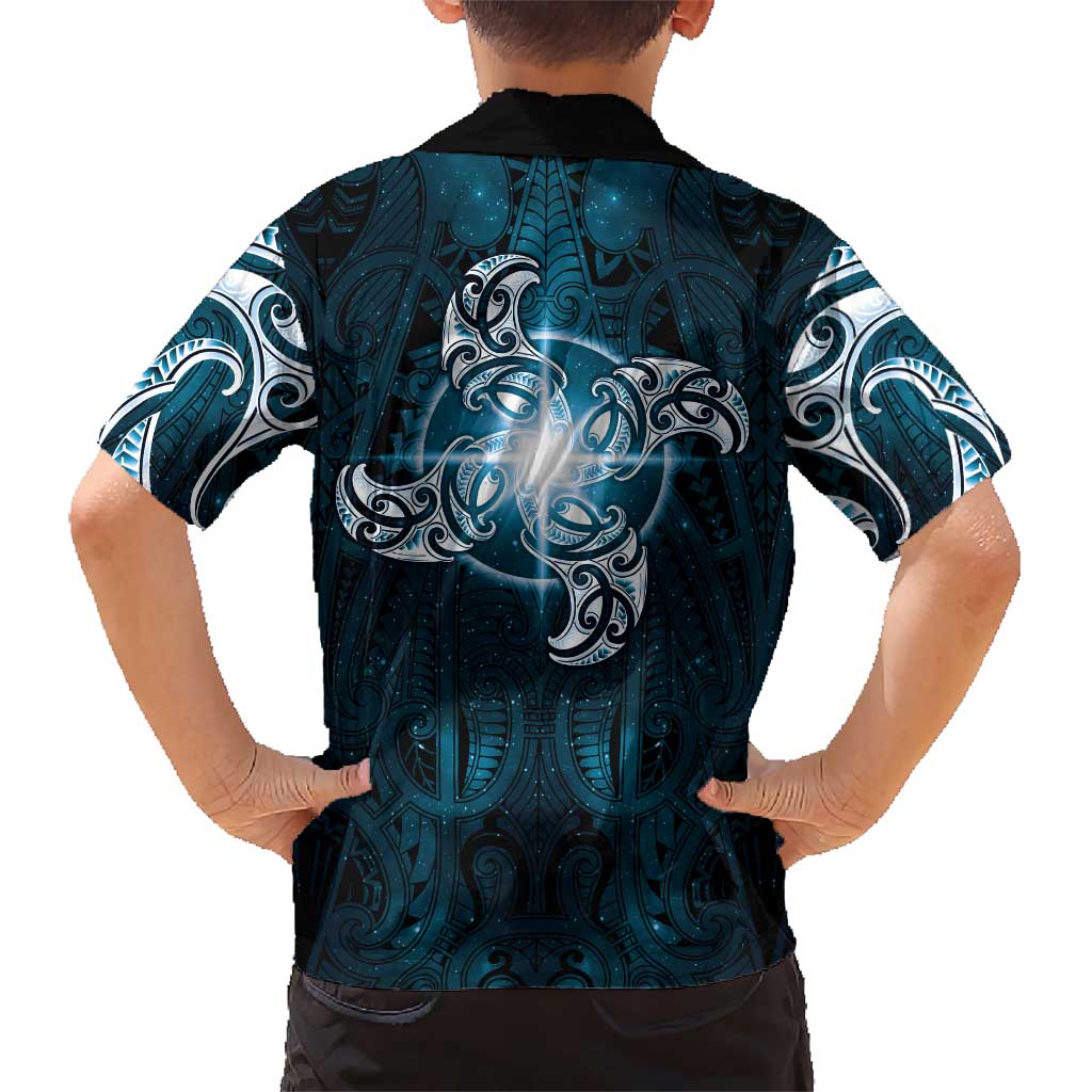 New Zealand Matariki Waita Family Matching Long Sleeve Bodycon Dress and Hawaiian Shirt Maori Moko Dark Blue Galaxy