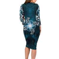 New Zealand Matariki Waita Family Matching Long Sleeve Bodycon Dress and Hawaiian Shirt Maori Moko Dark Blue Galaxy