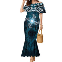 New Zealand Matariki Waita Family Matching Mermaid Dress and Hawaiian Shirt Maori Moko Dark Blue Galaxy