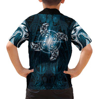 New Zealand Matariki Waita Family Matching Off The Shoulder Long Sleeve Dress and Hawaiian Shirt Maori Moko Dark Blue Galaxy