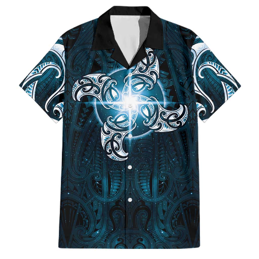 New Zealand Matariki Waita Family Matching Off Shoulder Maxi Dress and Hawaiian Shirt Maori Moko Dark Blue Galaxy