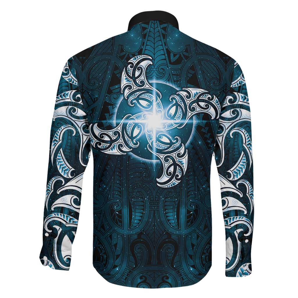New Zealand Matariki Waita Family Matching Off Shoulder Maxi Dress and Hawaiian Shirt Maori Moko Dark Blue Galaxy
