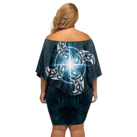 New Zealand Matariki Waita Family Matching Off Shoulder Short Dress and Hawaiian Shirt Maori Moko Dark Blue Galaxy