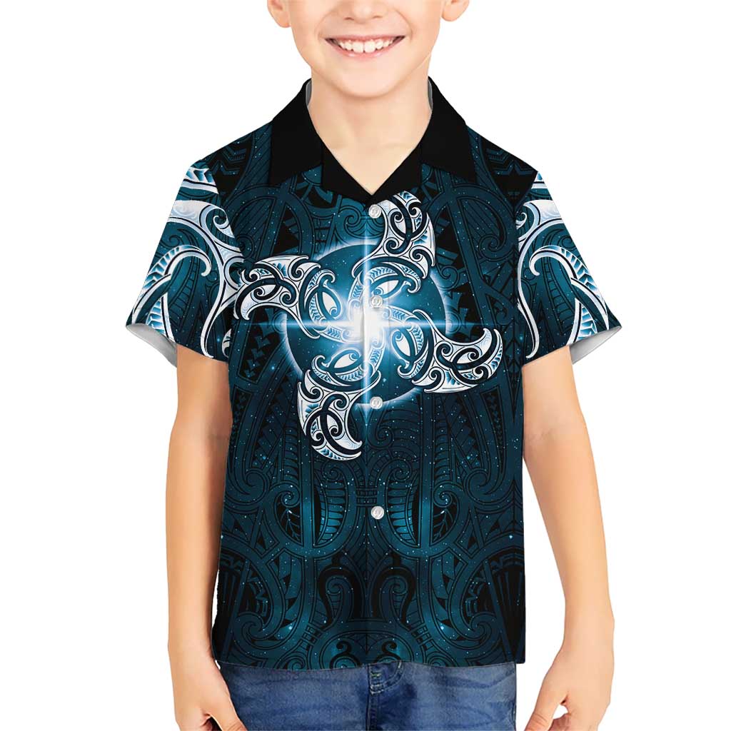 New Zealand Matariki Waita Family Matching Tank Maxi Dress and Hawaiian Shirt Maori Moko Dark Blue Galaxy