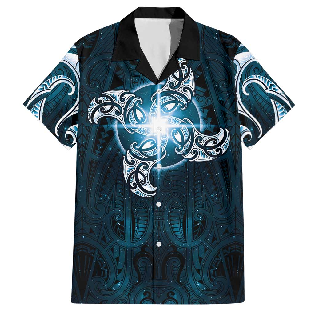 New Zealand Matariki Waita Hawaiian Shirt Maori Moko Dark Blue Galaxy
