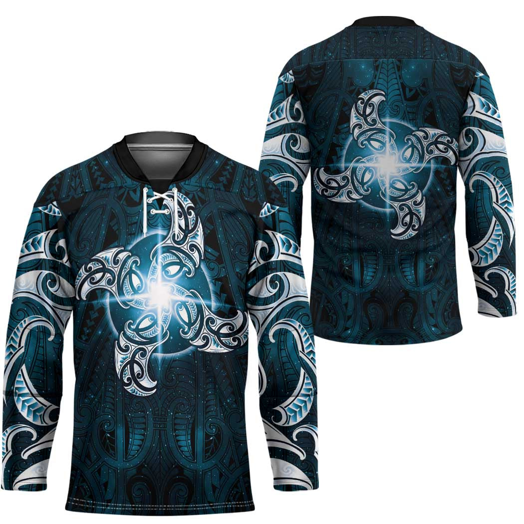 New Zealand Matariki Waita Hockey Jersey Maori Moko Dark Blue Galaxy LT05 - Polynesian Pride