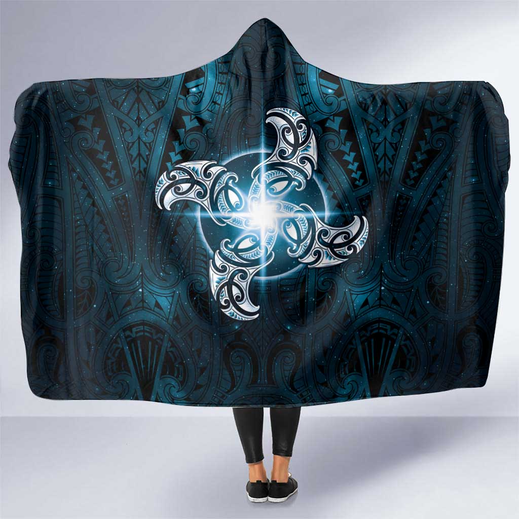 New Zealand Matariki Waita Hooded Blanket Maori Moko Dark Blue Galaxy LT05 One Size Blue - Polynesian Pride