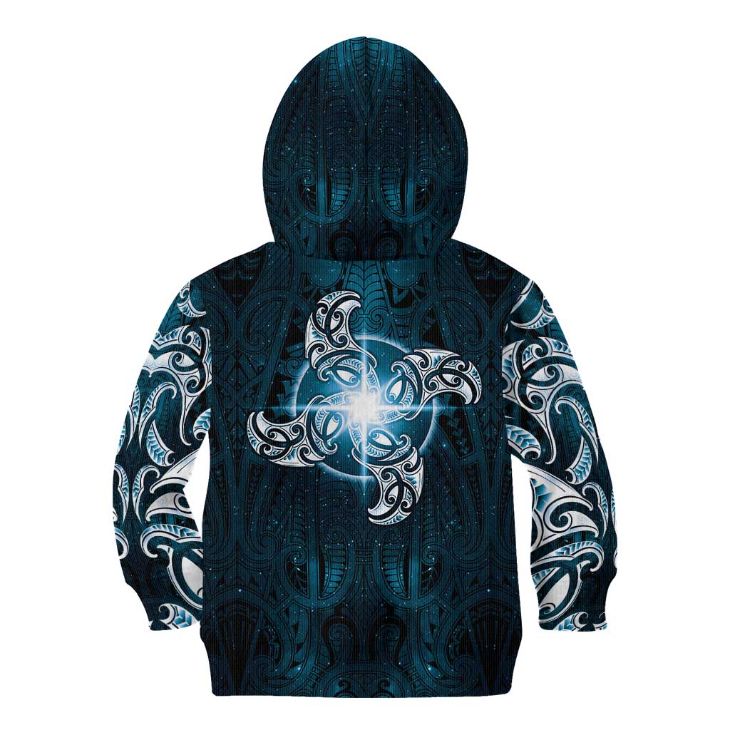 New Zealand Matariki Waita Kid Hoodie Maori Moko Dark Blue Galaxy LT05 - Polynesian Pride
