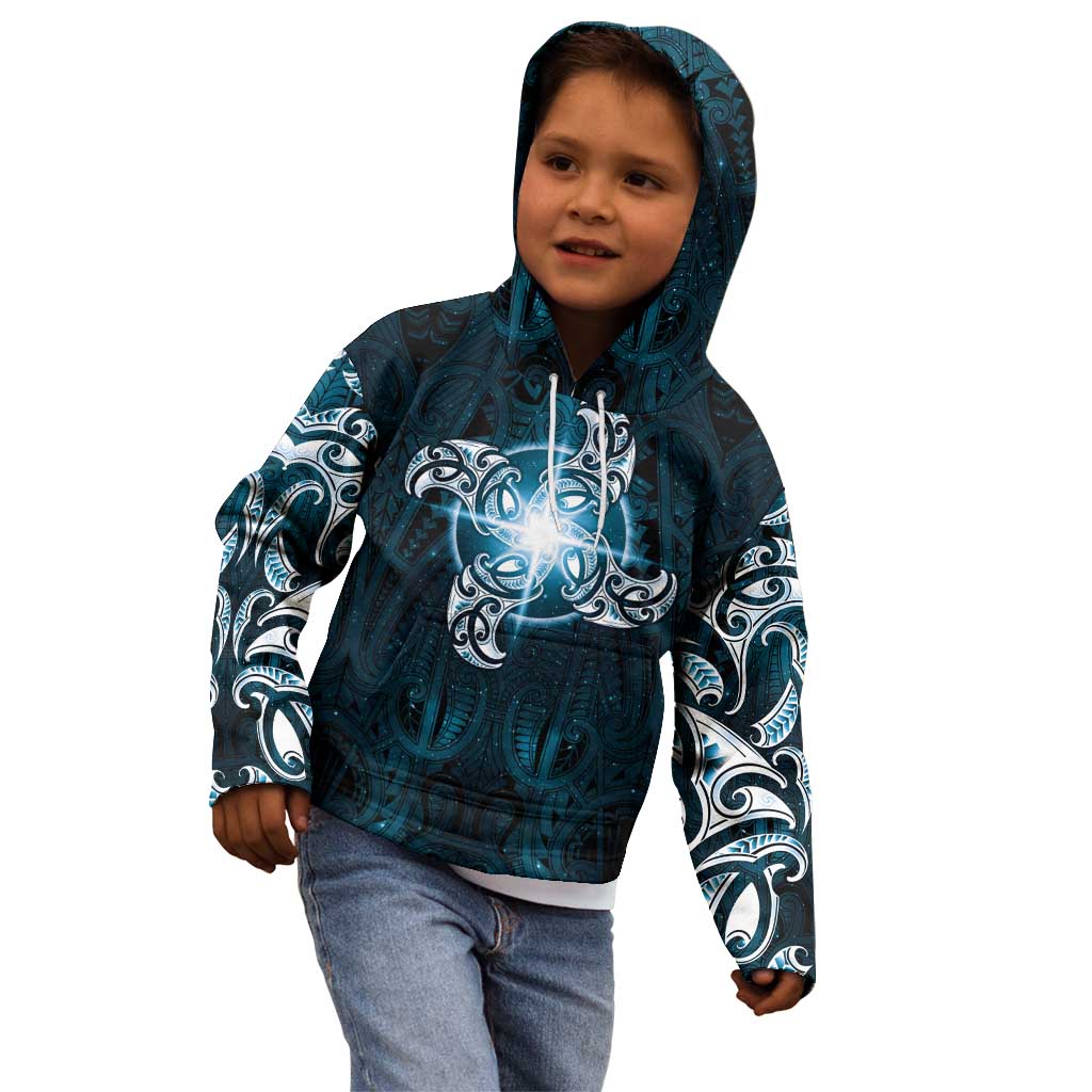 New Zealand Matariki Waita Kid Hoodie Maori Moko Dark Blue Galaxy LT05 - Polynesian Pride
