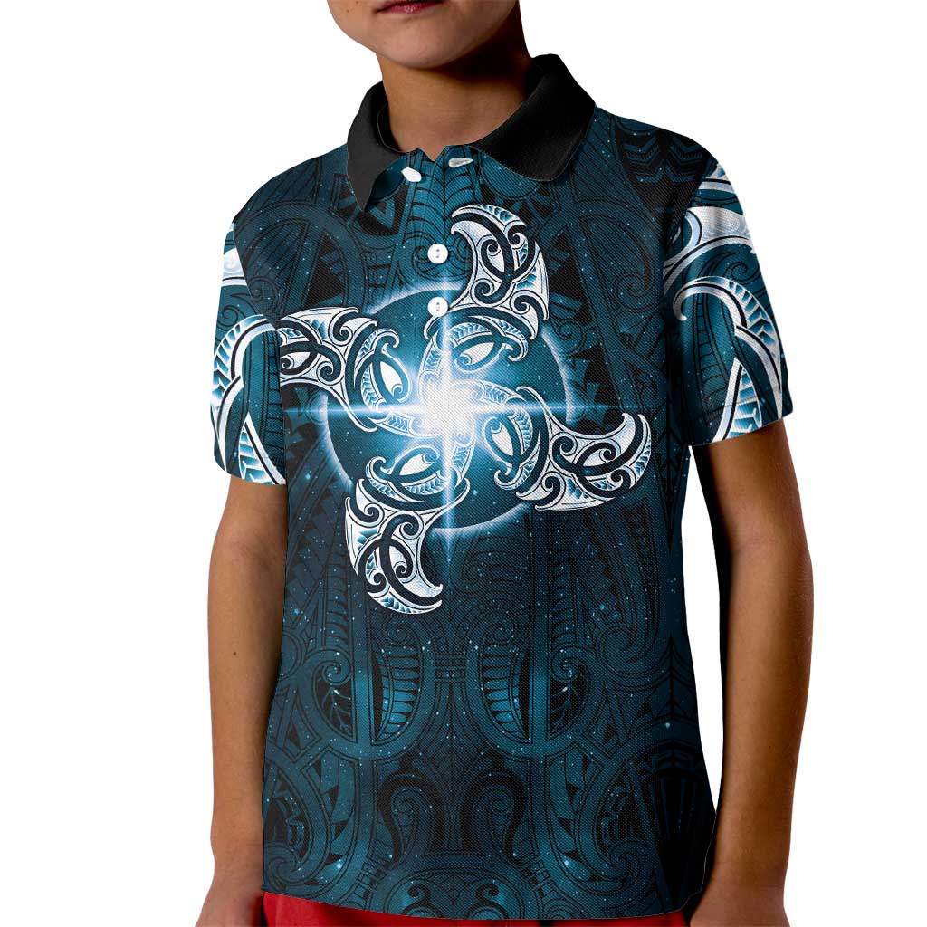 New Zealand Matariki Waita Kid Polo Shirt Maori Moko Dark Blue Galaxy LT05 Kid Blue - Polynesian Pride