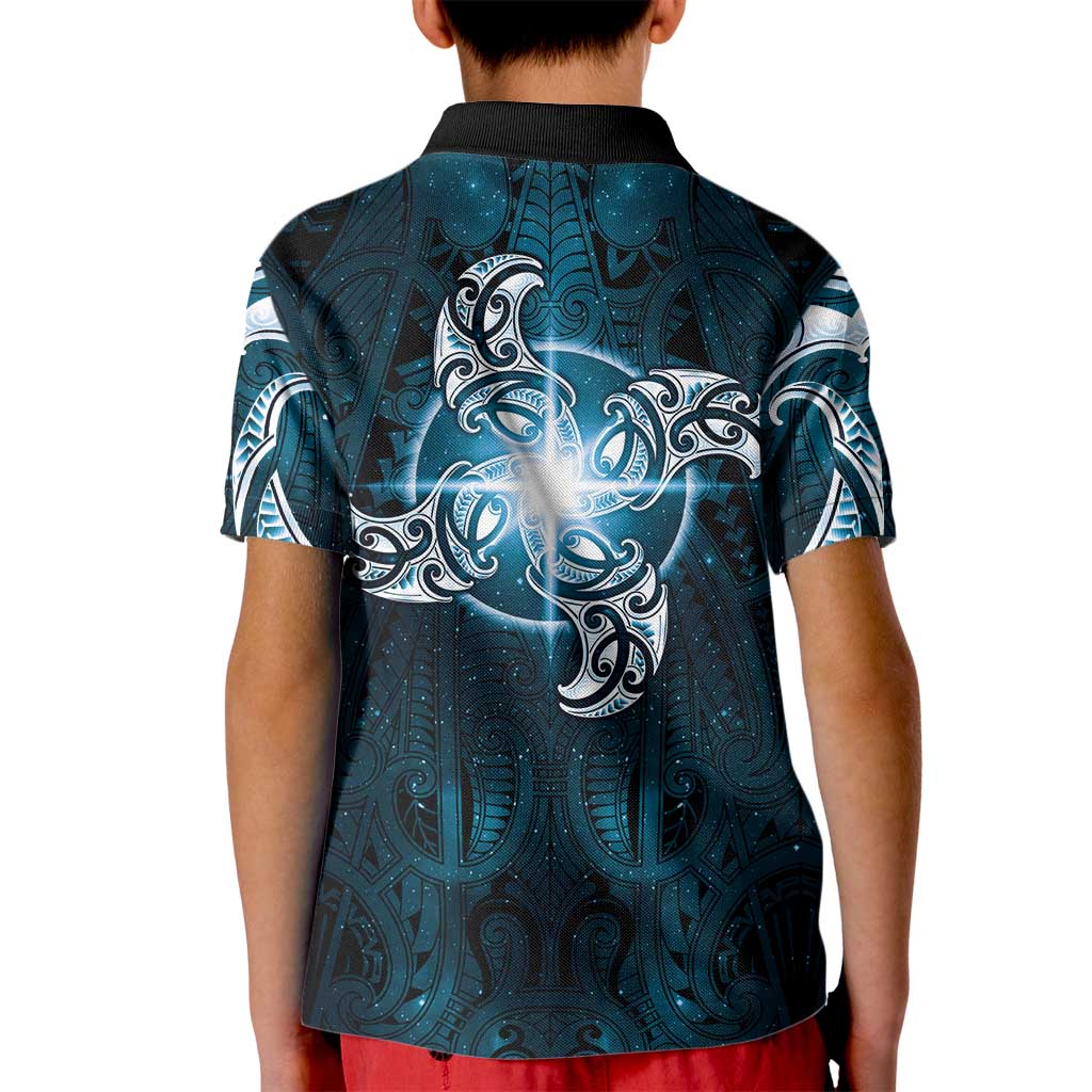 New Zealand Matariki Waita Kid Polo Shirt Maori Moko Dark Blue Galaxy LT05 - Polynesian Pride