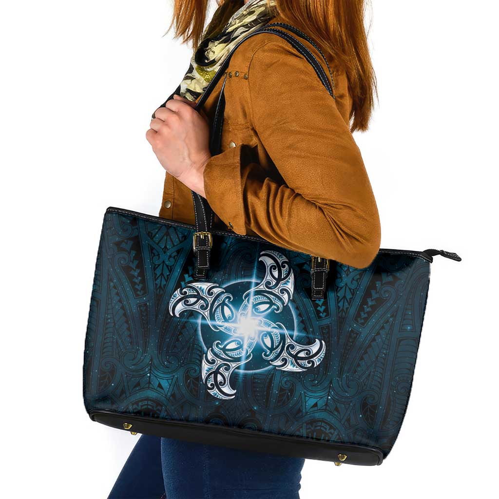 New Zealand Matariki Waita Leather Tote Bag Maori Moko Dark Blue Galaxy LT05 Blue - Polynesian Pride
