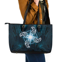 New Zealand Matariki Waita Leather Tote Bag Maori Moko Dark Blue Galaxy LT05 - Polynesian Pride