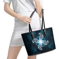 New Zealand Matariki Waita Leather Tote Bag Maori Moko Dark Blue Galaxy LT05 - Polynesian Pride