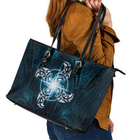 New Zealand Matariki Waita Leather Tote Bag Maori Moko Dark Blue Galaxy LT05 - Polynesian Pride