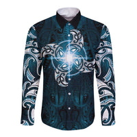 New Zealand Matariki Waita Long Sleeve Button Shirt Maori Moko Dark Blue Galaxy LT05 Unisex Blue - Polynesian Pride