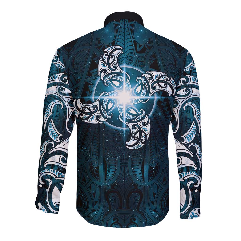 New Zealand Matariki Waita Long Sleeve Button Shirt Maori Moko Dark Blue Galaxy LT05 - Polynesian Pride
