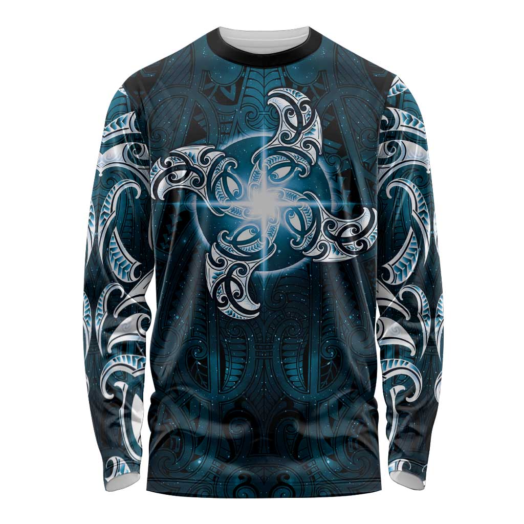 New Zealand Matariki Waita Long Sleeve Shirt Maori Moko Dark Blue Galaxy LT05 Unisex Blue - Polynesian Pride
