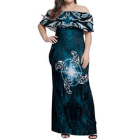 New Zealand Matariki Waita Off Shoulder Maxi Dress Maori Moko Dark Blue Galaxy LT05 Women Blue - Polynesian Pride