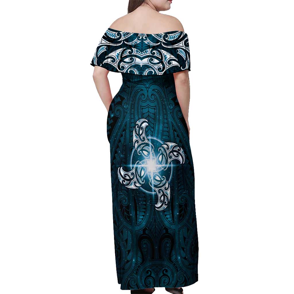 New Zealand Matariki Waita Off Shoulder Maxi Dress Maori Moko Dark Blue Galaxy LT05 - Polynesian Pride