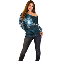 New Zealand Matariki Waita Off Shoulder Sweater Maori Moko Dark Blue Galaxy LT05 - Polynesian Pride