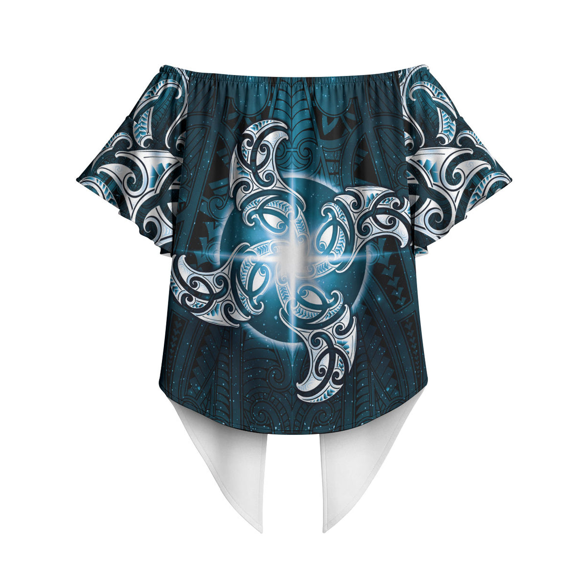 New Zealand Matariki Waita Off Shoulder Wrap Waist Top Maori Moko Dark Blue Galaxy LT05 - Polynesian Pride