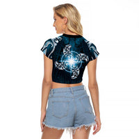 New Zealand Matariki Waita Raglan Cropped T Shirt Maori Moko Dark Blue Galaxy LT05 - Polynesian Pride