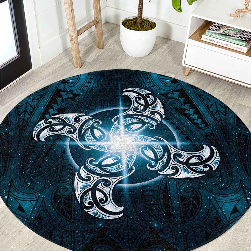 New Zealand Matariki Waita Round Carpet Maori Moko Dark Blue Galaxy LT05 Blue - Polynesian Pride