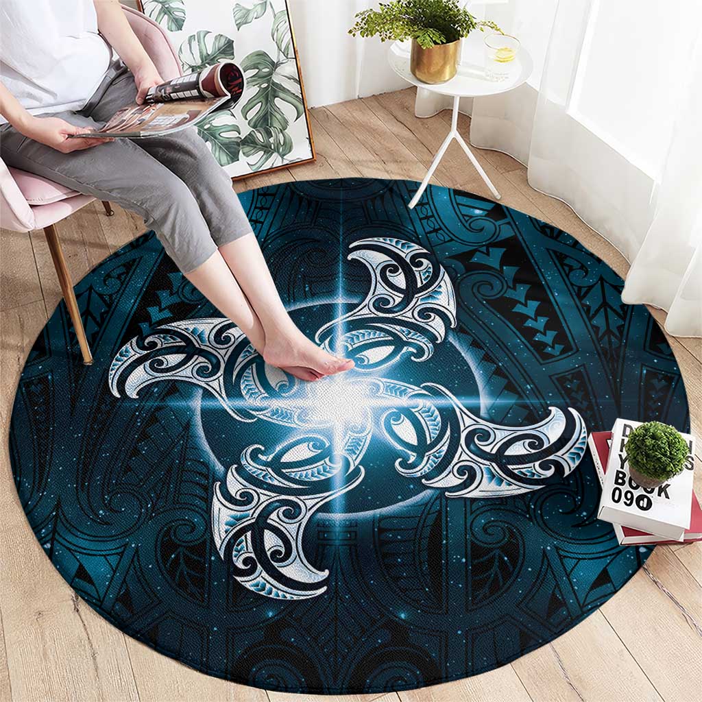 New Zealand Matariki Waita Round Carpet Maori Moko Dark Blue Galaxy LT05 - Polynesian Pride
