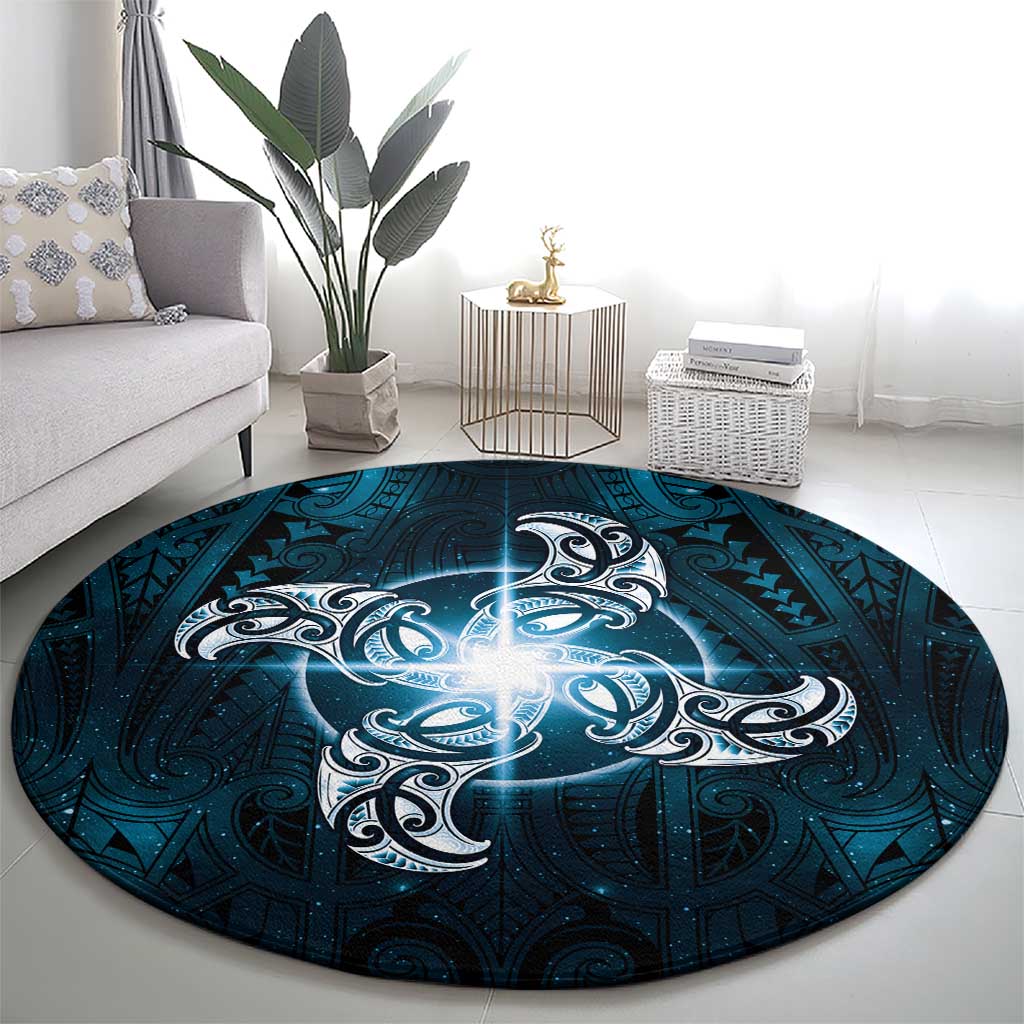 New Zealand Matariki Waita Round Carpet Maori Moko Dark Blue Galaxy LT05 - Polynesian Pride