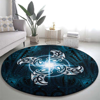 New Zealand Matariki Waita Round Carpet Maori Moko Dark Blue Galaxy LT05 - Polynesian Pride