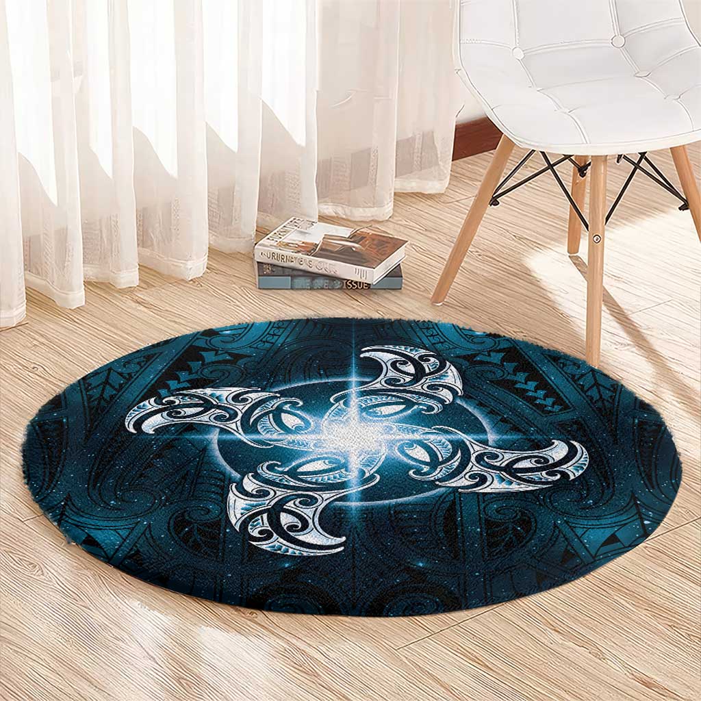 New Zealand Matariki Waita Round Carpet Maori Moko Dark Blue Galaxy LT05 - Polynesian Pride