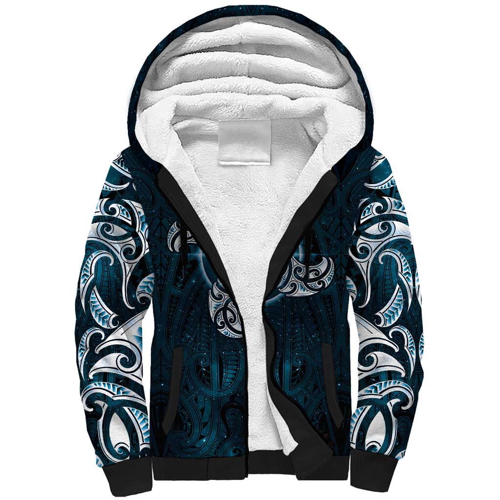 New Zealand Matariki Waita Sherpa Hoodie Maori Moko Dark Blue Galaxy LT05 Unisex Blue - Polynesian Pride