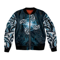 New Zealand Matariki Waita Sleeve Zip Bomber Jacket Maori Moko Dark Blue Galaxy LT05 Unisex Blue - Polynesian Pride