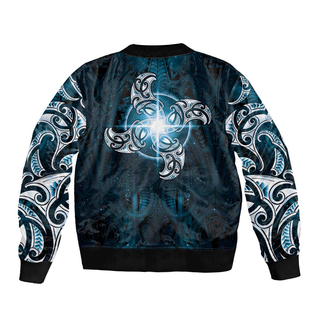 New Zealand Matariki Waita Sleeve Zip Bomber Jacket Maori Moko Dark Blue Galaxy LT05 - Polynesian Pride