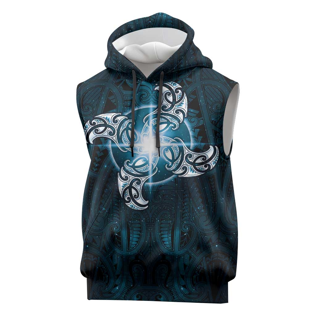 New Zealand Matariki Waita Sleeveless Hoodie Maori Moko Dark Blue Galaxy LT05 Blue - Polynesian Pride