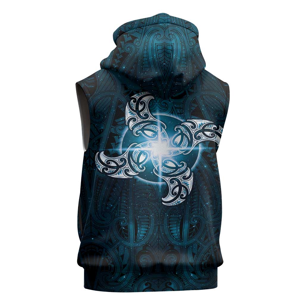 New Zealand Matariki Waita Sleeveless Hoodie Maori Moko Dark Blue Galaxy LT05 - Polynesian Pride