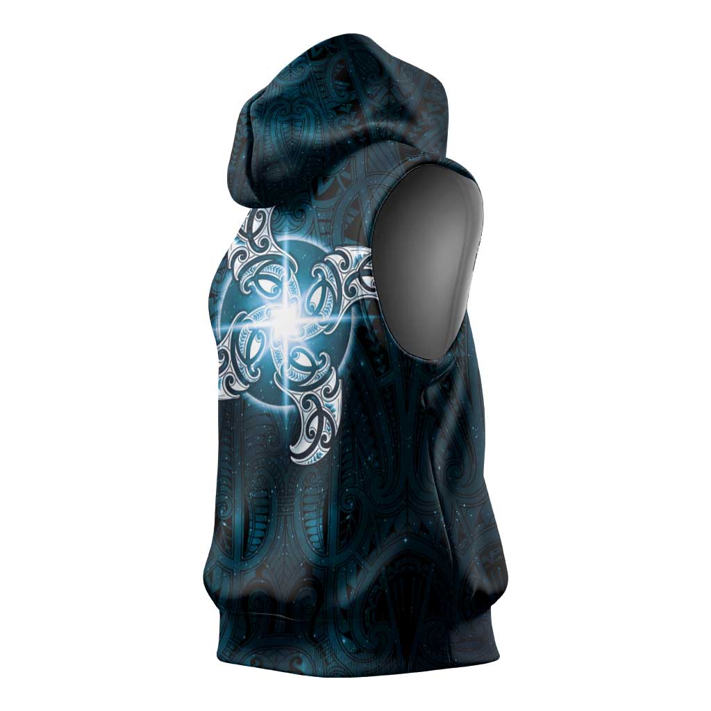 New Zealand Matariki Waita Sleeveless Hoodie Maori Moko Dark Blue Galaxy LT05 - Polynesian Pride