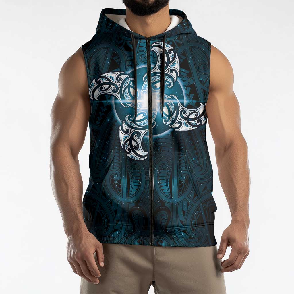 New Zealand Matariki Waita Sleeveless Zip Hoodie Maori Moko Dark Blue Galaxy LT05 - Polynesian Pride