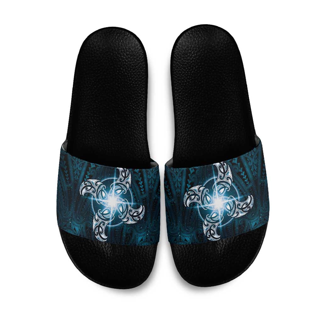New Zealand Matariki Waita Slide Sandals Maori Moko Dark Blue Galaxy