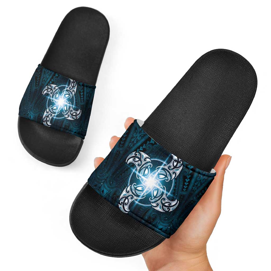 New Zealand Matariki Waita Slide Sandals Maori Moko Dark Blue Galaxy