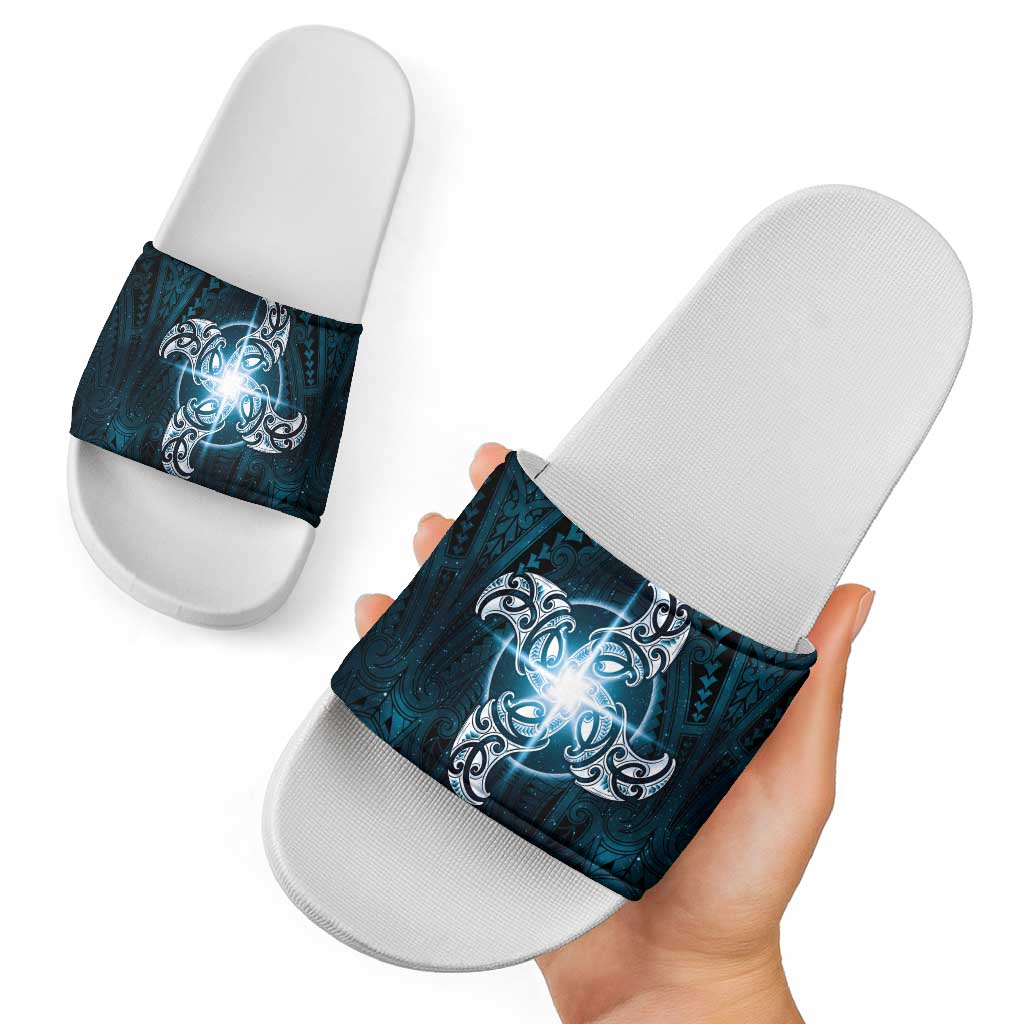 New Zealand Matariki Waita Slide Sandals Maori Moko Dark Blue Galaxy