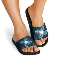 New Zealand Matariki Waita Slide Sandals Maori Moko Dark Blue Galaxy