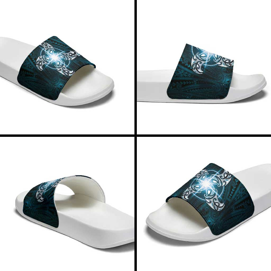 New Zealand Matariki Waita Slide Sandals Maori Moko Dark Blue Galaxy