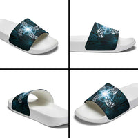 New Zealand Matariki Waita Slide Sandals Maori Moko Dark Blue Galaxy