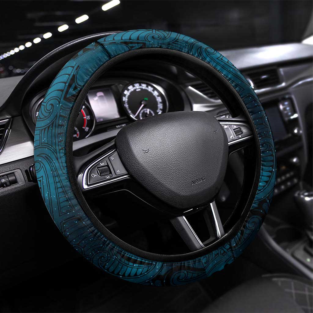 New Zealand Matariki Waita Steering Wheel Cover Maori Moko Dark Blue Galaxy LT05 Universal Fit Blue - Polynesian Pride