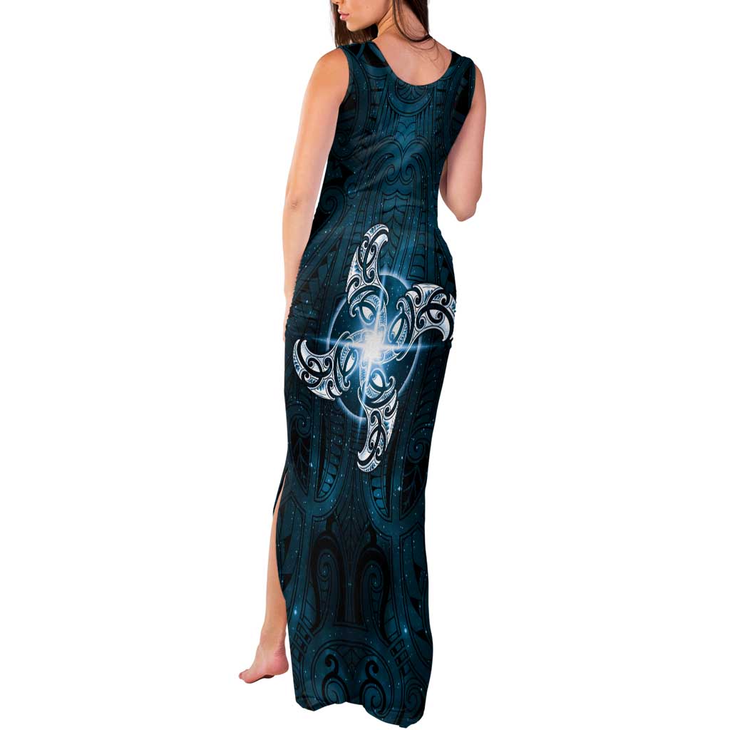 New Zealand Matariki Waita Tank Maxi Dress Maori Moko Dark Blue Galaxy LT05 - Polynesian Pride