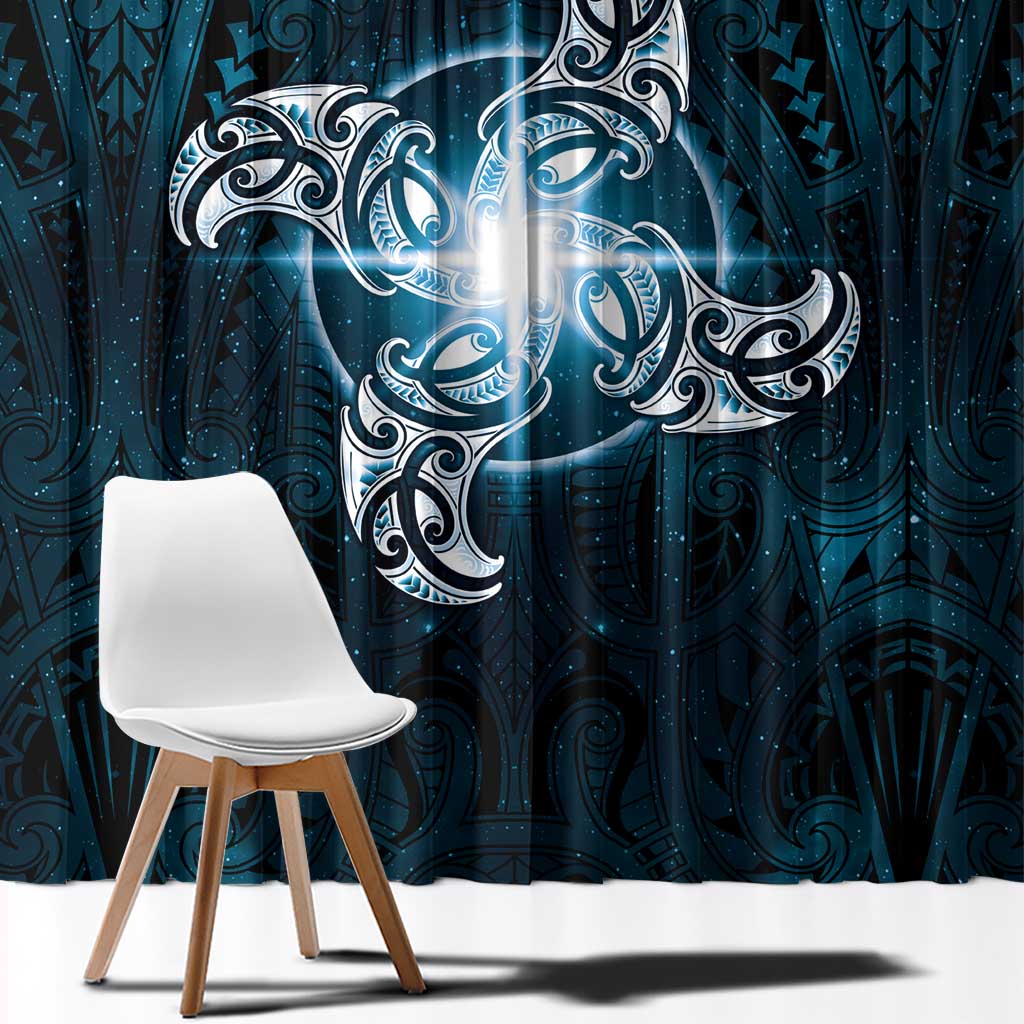 New Zealand Matariki Waita Window Curtain Maori Moko Dark Blue Galaxy LT05 - Polynesian Pride