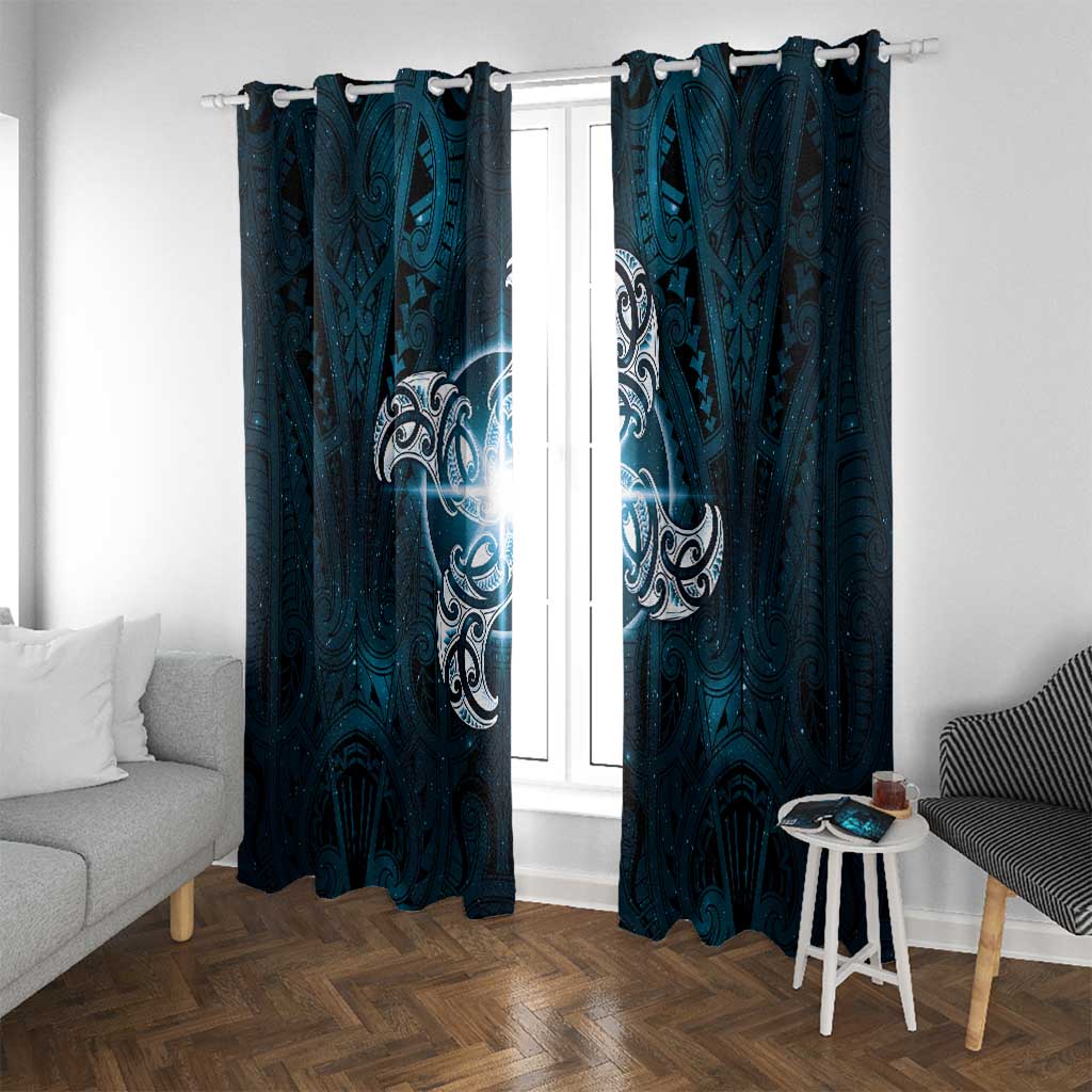 New Zealand Matariki Waita Window Curtain Maori Moko Dark Blue Galaxy LT05 With Grommets Blue - Polynesian Pride
