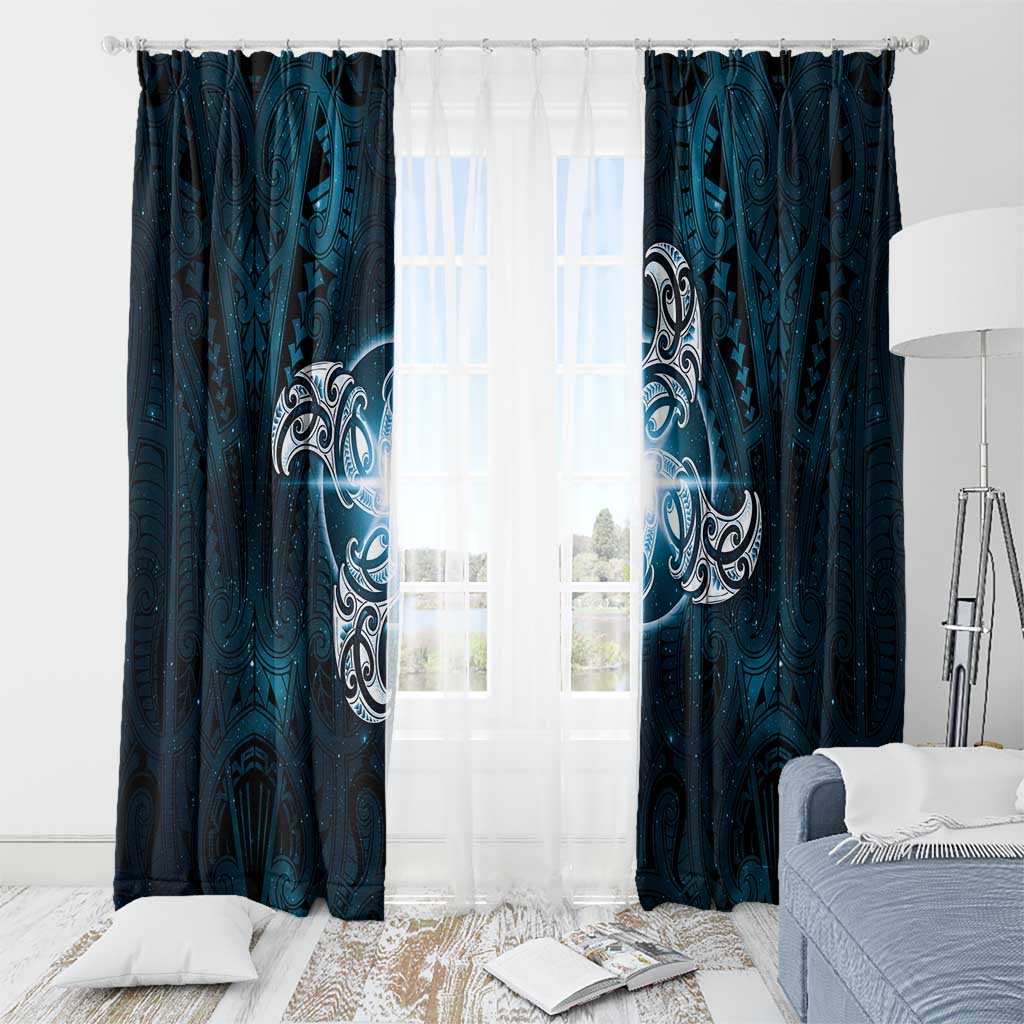 New Zealand Matariki Waita Window Curtain Maori Moko Dark Blue Galaxy LT05 - Polynesian Pride